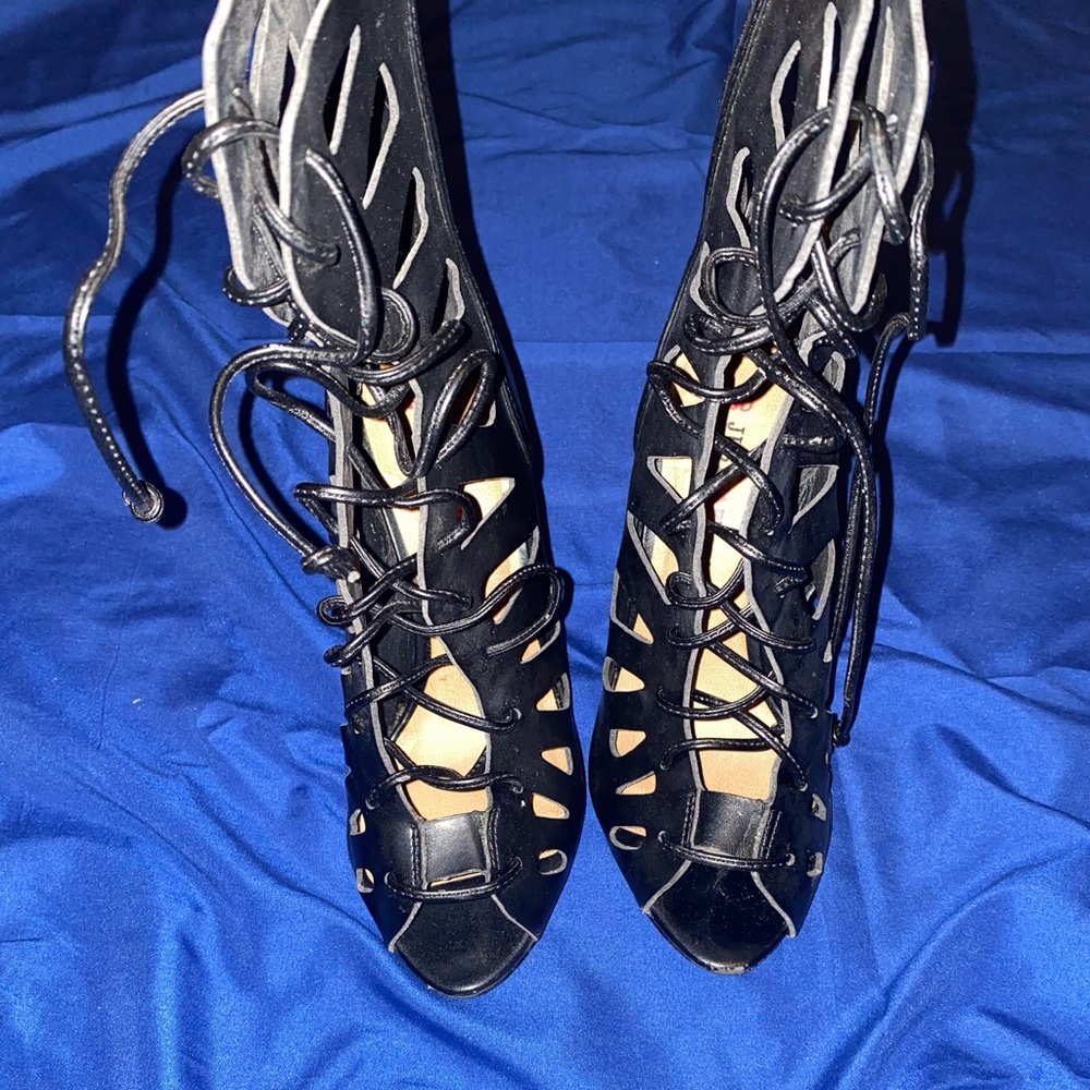 Black lace heels